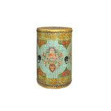 tibetan round drum table - turquoise golden graphic drum - asian treasure graphic drum table