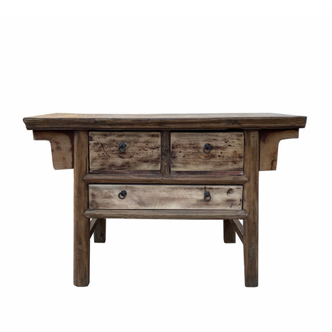 raw wood table - oriental vintage low desk - Chinese rustic wood table stand