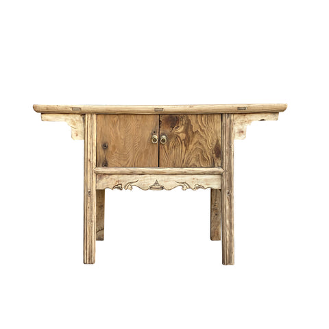 rustic raw wood console table - foyer side table - natural rough wood credenza