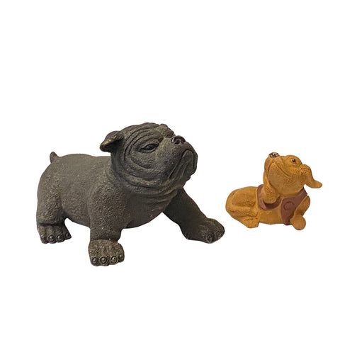 set of 2 ceramic animal figures - bull dog small figure
