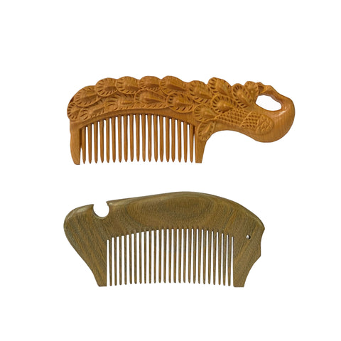 set of 2 wood flat top comb