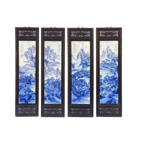 blue white porcelain wall panels - Water Mountain scenery panels - Chinese ceramic painting art
