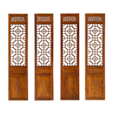 chinese geometric 4 screen panel - asian brown flower pattern room divider - asian open panel screen floor 