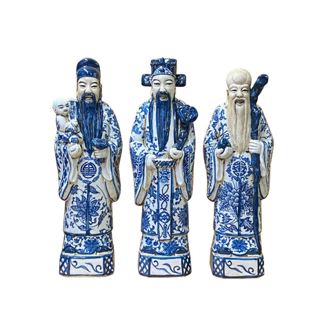 fok Lok shao figures - blue white porcelain statue - fengshui figure