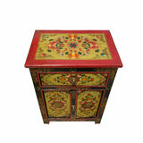 Lime Green Orange Black Tibetan Style Floral End Table Nightstand cs6935S