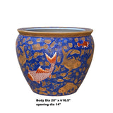 Chinese Oriental Vintage Porcelain Blue Golden Fishes Graphic Pot ws1631S