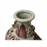 Chinese Off White Brick Blood Red Horses Graphic Theme Flask Vase ws1650S