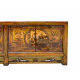 Distressed Olive Green Yellow Scenery Sideboard Table TV Console Cabinet cs6964S