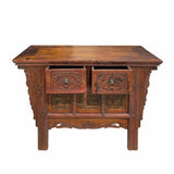 Chinese Vintage 2 Drawers Carving Brown Side Table Cabinet cs6921S