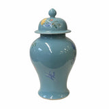 Chinese Pastel Blue Color Flowers Birds Porcelain Temple Jar ws1633S