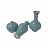 3 x Chinese Clay Ceramic Pastel Blue Color Wu Small Vase Set ws1531S