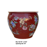 Chinese Oriental Vintage Porcelain Red Flower Birds Graphic Pot ws1601S