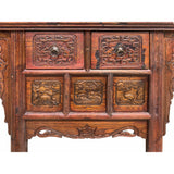 Chinese Vintage 2 Drawers Carving Brown Side Table Cabinet cs6921S