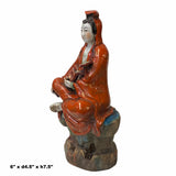 Small Vintage Finish Orange Off White Color Porcelain Kwan Yin Statue ws1584S