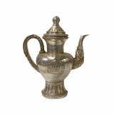 silver metal vase jar - oriental chinese display jar - asian tribal silver jar