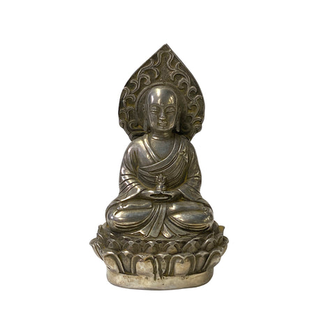 chinese lohon - silver color metal buddha - oriental metal monk statue