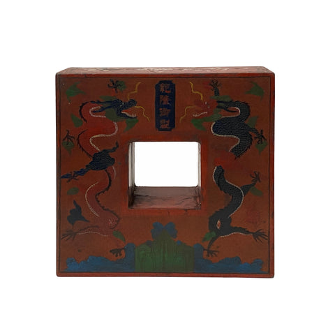 chinese brick red dragon square wood box