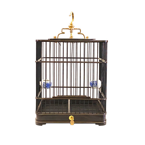 chinese square wood birdcage - oriental birdcage display art