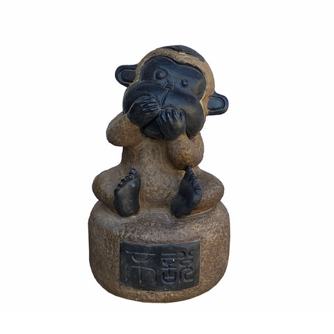 stone monkey ape statue - asian garden stone statue - speak no evil