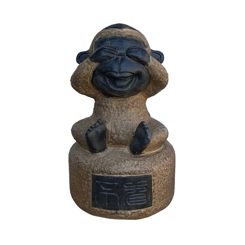 stone monkey ape figure - oriental garden stone figure - see no evil
