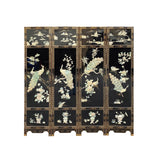 Chinese black lacquer screen - Green stone peacocks theme floor divider - Chinese room divider