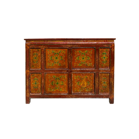tibetan old flower graphic side table - small wooden flower graphic chest