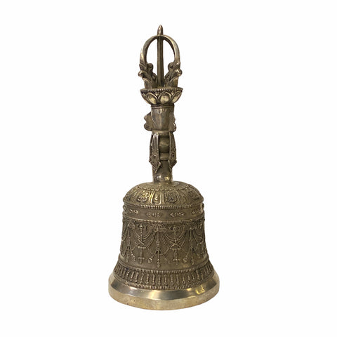 Tibetan style bell - ritual ceremony bell display - silver metal display bell