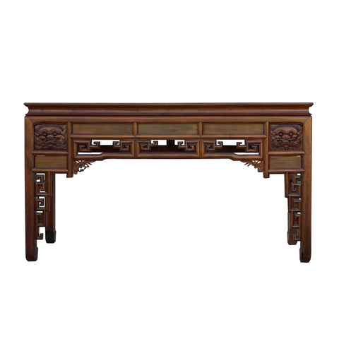 oriental foo dog console table - vintage Chinese tall foyer table - oriental long sideboard table