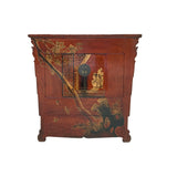 vintage brick red scenery cabinet - asian golden graphic  armoire