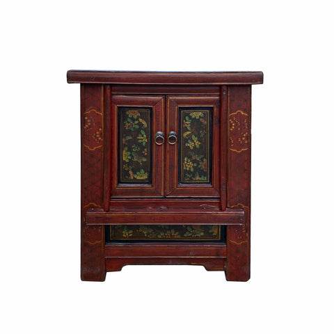 end table - nightstand - oriental brick red side table