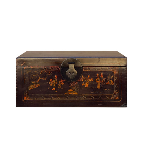 oriental wood trunk box - asian brown graphic large wood box
