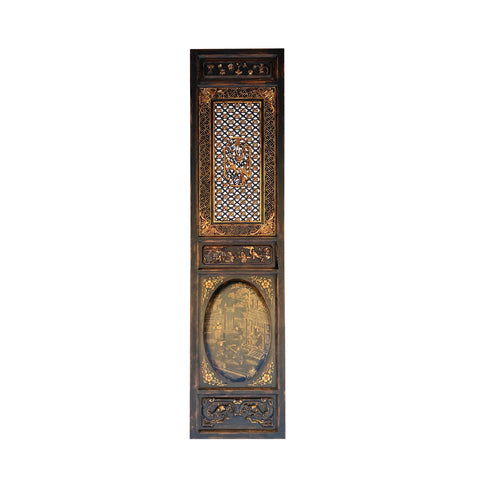 chinese golden scenery graphic tall panel - oriental golden carving tall screen divider