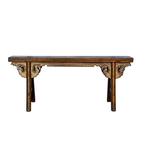 vintage chinese narrow bench - old asian village slim double seat stool - rustic wood bench