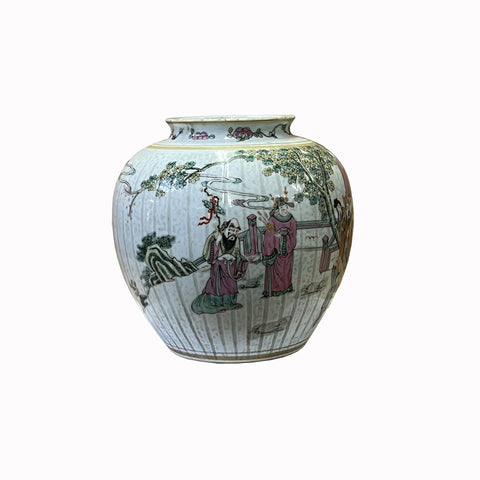 chinese white base people graphic porcelain jar
