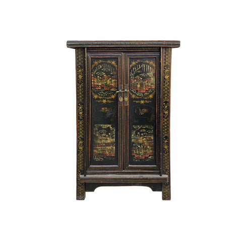 vintage oriental cabinet - slim graphic storage cabinet - vintage distressed cabinet