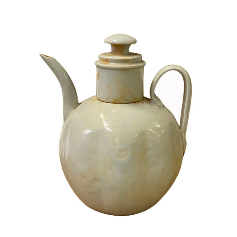 oriental ceramic vase - flask jar vase - distressed off white pottery art