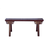 Chinese slim wood bench - oxblood red brown wood bench - narrow double seat village bench