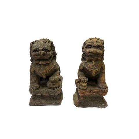 rustic foo dogs - chinese wood lions - fengshui foo dogs