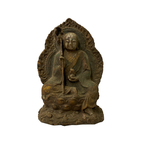 Ksitigarbha buddha statue - vintage rustic wood Chinese Buddha 