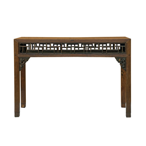oriental altar table - tall console table - Asian open geometric foyer table