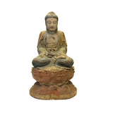 sitting buddha statue - rustic wood Gautama Amitabha - Shakyamuni Statue