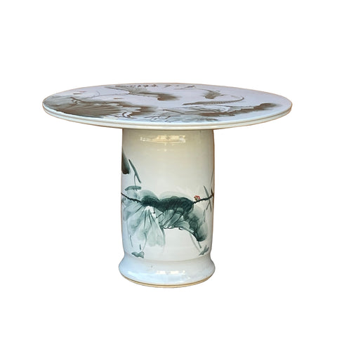 chinese porcelain round table - lotus pond fish tea table - asian porcelain side table