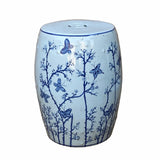 blue white porcelain stool - oriental porcelain round side table - white porcelain ottoman stand