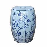 blue white porcelain stool - oriental porcelain round side table - white porcelain ottoman stand