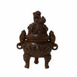 wood carved foo dog incense burner - dragons wood incense holder  - ding shape incense burner
