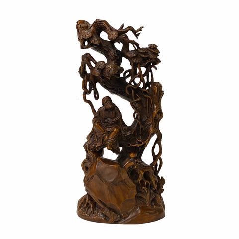 chinese wooden figure - old man on tree figure 