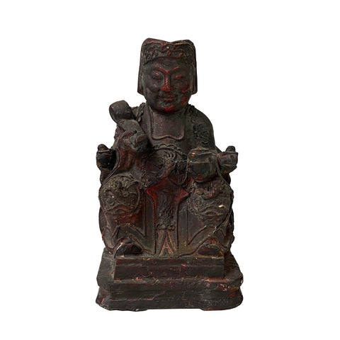 wooden deity figure - vintage chinese wood statue - Chinese wood carved statue