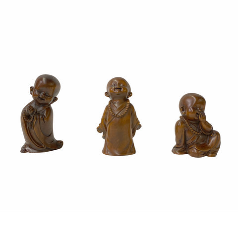 kid lohon figures - wood oriental monk - Chinese small wood figures