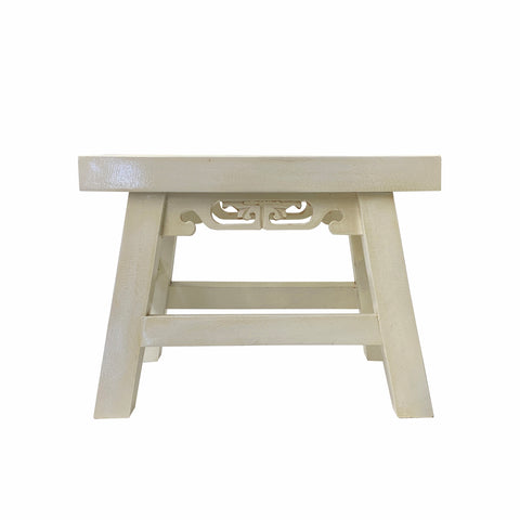wood stool - off white lacquer stool - chinese wood stool