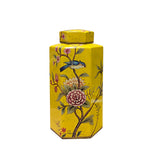 bright yellow hexagonal porcelain jar